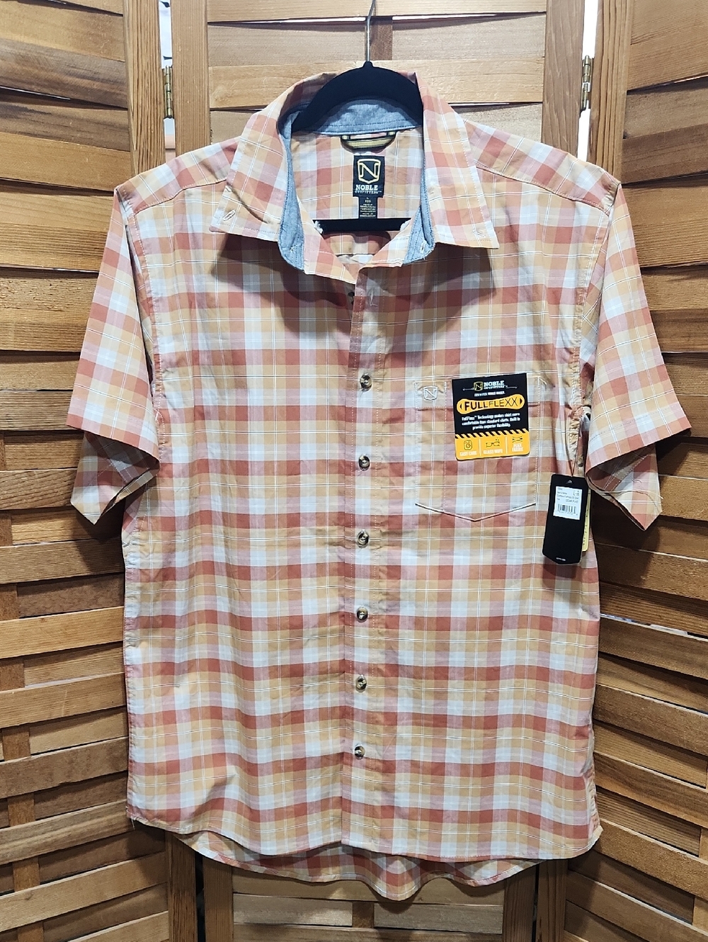 Noble Outfitters Short Sleeve Plaid Button Down Shirt in Orange Plaid Cotton